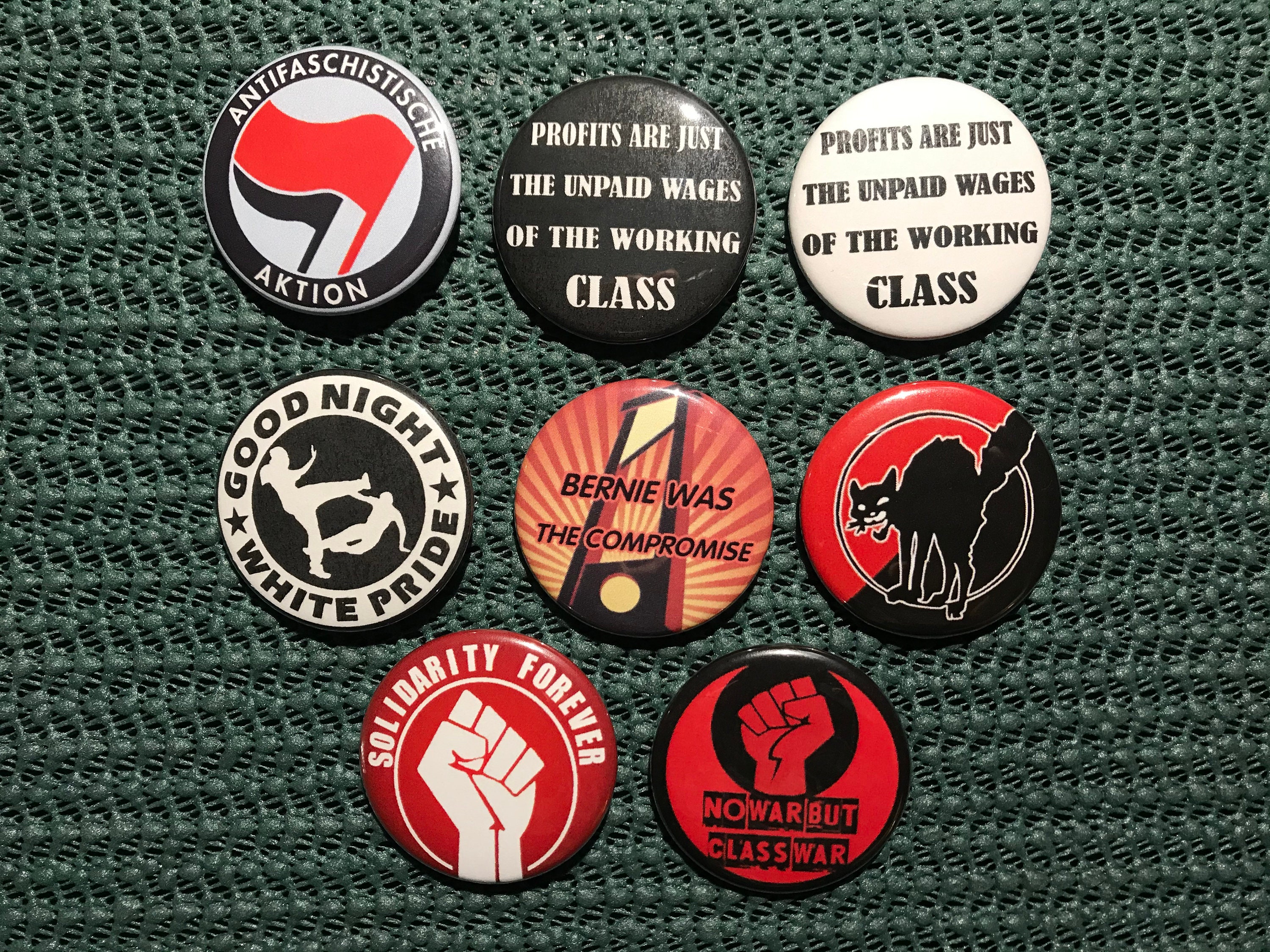 Lot of Eight Leftist Political Pin Back Buttons or Etsy
