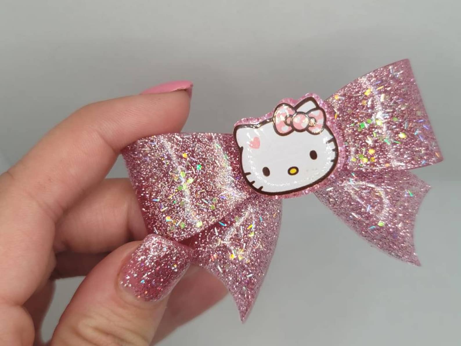 Hello Kitty holographic pink glitter resin hair clip barrette Etsy