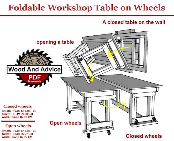 Table d'atelier pliable sur roulettes Plans et instructions de bricolage,  plans de travail du bois bricolage, table en bois murale pliable -   Canada