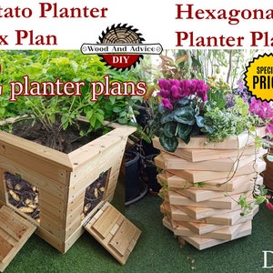 2 Pflanzkästen, sechseckiger Pflanzkasten aus Holz.  Bio Pflanztopf / Pflanzkasten / Pflanzkasten / Pflanzgefäß / Pflanzgefäß / Pflanzgefäß