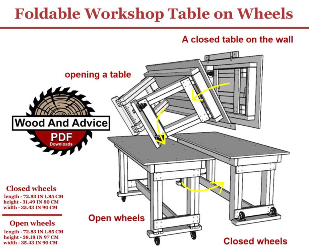 Foldable Table on Wheels DIY Plans & Instructions Etsy