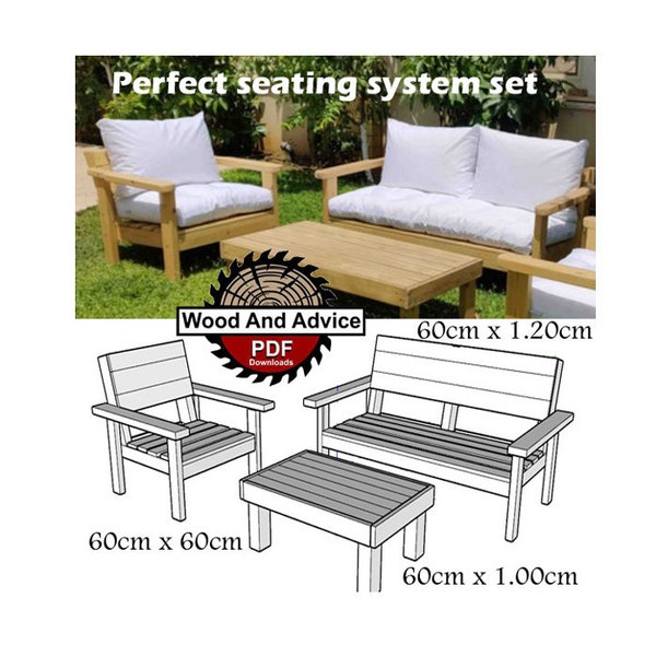 Wooden seating plan / Sofa plan / Table plan / Bench plan Table plan / PDF plan / Wooden template / Garden furniture / Garden armchairs /DIY