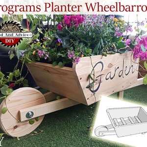 Ein Zaunpfahl, Schubkarren-Blumentopf, Garten-Pflanzkasten, Blumenkasten-Pläne, Blumenbeet, kleiner dekorativer niedlicher Übertopf. DIY Projekt