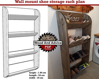 wall mount shoe storage rack plan/storage rack plan/wall shoe storage shelf plan/shoe storage plan/wall storage shelf plan/wood shelf plan