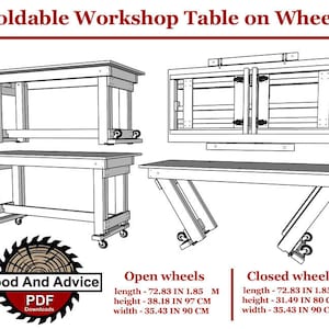 Foldable Workshop Table on Wheels DIY Plans & Instructions, DIY Woodworking Plans, Foldable Wall Mounted Wood Table