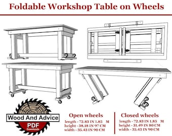Foldable Workshop Table on Wheels DIY Plans & Instructions, DIY Woodworking Plans, Foldable Wall Mounted Wood Table