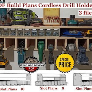 PDF Build Plans Cordless Drill Holder,3 files, DIY Plans Wall Mounted Drill Impact Tool Organizer, DIY Woodworking Plans Shop Storage