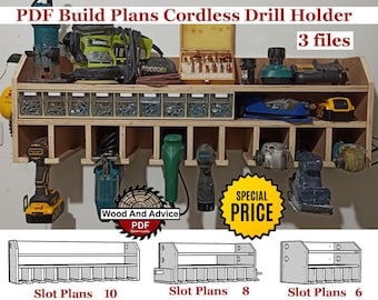 PDF Build Plans Cordless Drill Holder,3 files, DIY Plans Wall Mounted Drill Impact Tool Organizer, DIY Woodworking Plans Shop Storage