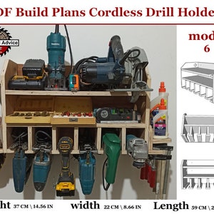 PDF Build Plans Cordless Drill Holder, DIY Plans Wall Mounted Drill Impact Tool Organizer, DIY Woodworking Plans Shop Storage