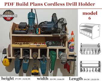 PDF Build Plans Cordless Drill Holder, DIY Plans Wall Mounted Drill Impact Tool Organizer, DIY Woodworking Plans Shop Storage