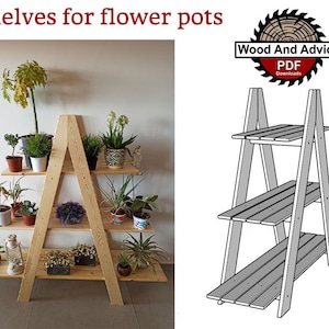 Flower Pot Ladder, Flower Pot Shelves, PDF DIY Construction Plans&#39; Garden Furniture. Plant for plants