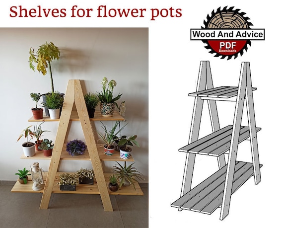 Blumentopf-Leiter, Blumentopf-Regal, PDF DIY-Baupläne-Gartenmöbel. Pflanze für Pflanzen