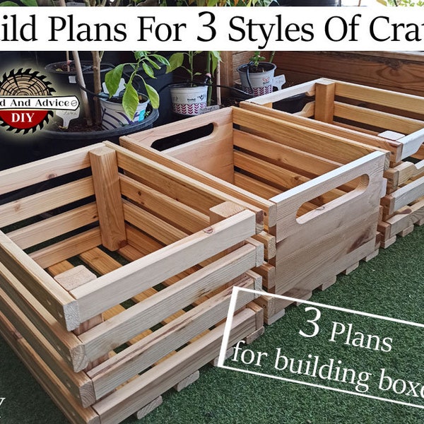 Build Plans For 3 Styles Of Crates: 2 Crates  AND The Solid End Crate, Wooden Crate Plans, Crate Plans, DIY Wood Crate Plans