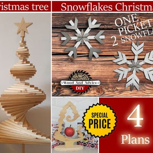 4 Christmas Plans, DIY, 2 Large Snowflakes, One Picket Tree Build Plans and Template,Spiral Tree Combo! Spiral Christmas Tree,