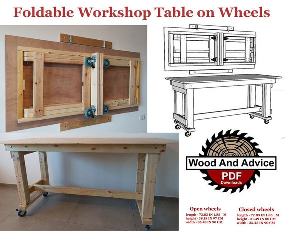 Table d'atelier pliable sur roulettes Plans et instructions de bricolage,  plans de travail du bois bricolage, table en bois murale pliable -   France