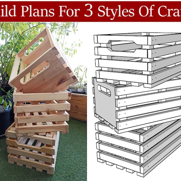 Build Plans For 3 Styles Of Crates: 2 Crates  AND The Solid End Crate, Wooden Crate Plans, Crate Plans, DIY Wood Crate Plans