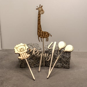 Caketopper Safari Set / Zoo Set / wild animals / lion / giraffe / name / number customizable 4 or 5 pieces