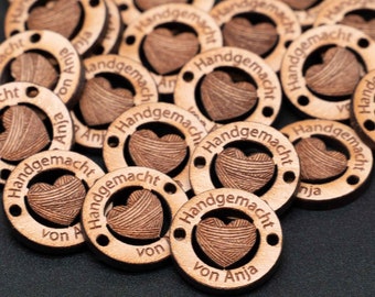 20er Set 15mm Knöpfe Holz / Label personalisiert / Der etwas andere Knopf / Handgemacht mit Liebe