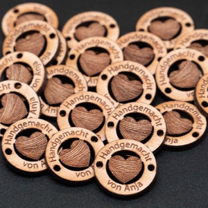 20er Set 15mm Knöpfe Holz / Label personalisiert / Der etwas andere Knopf / Handgemacht mit Liebe