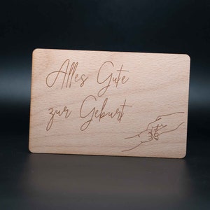 Grußkarte aus echtem Buchenholz mit Kuvert / besondere Geschenkkarte zur Geburt