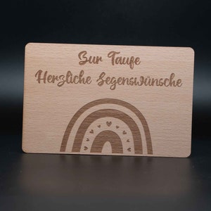 Grußkarte aus echtem Buchenholz mit Kuvert / besondere Geschenkkarte zur Taufe