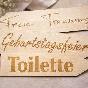 Engraved wooden directional sign, for your celebration, garden, party