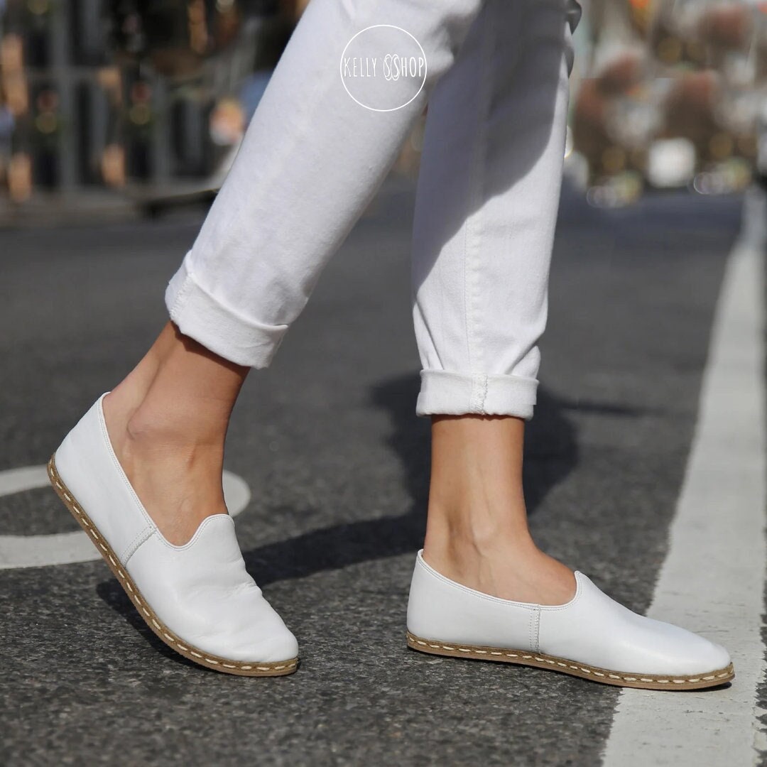 leather white flats