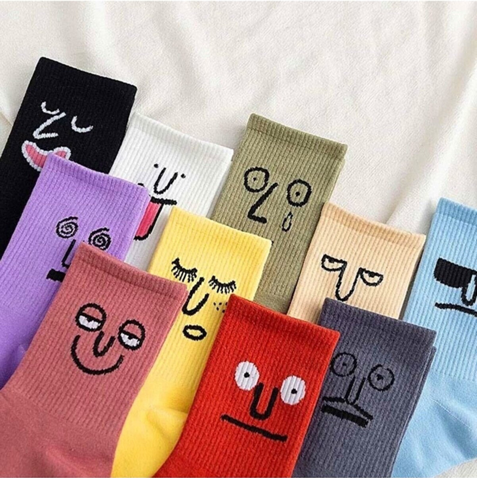 Smiley Face Socks Emoji Smile 10 Pairs Socks Everyday Mood Etsy