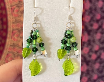 green leafy dangle spring earrings
