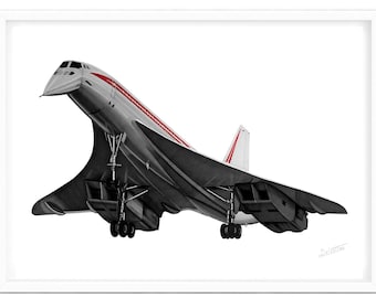 Concorde - Handmade aviation illustration -  Airplane Poster Wall Art - Print drawing - traditional art