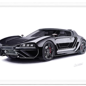 Concept car - Handmade car illustration -  vehicle Poster Wall Art - Print drawing - traditional art