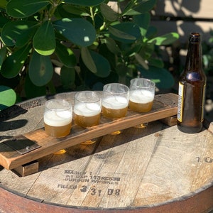 Whiskey Barrel Stave Flight Tray: Rustic Bar Tasting Tray