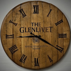 Laser Engraved Whiskey Barrelhead Clock: Rustic Bar Decor