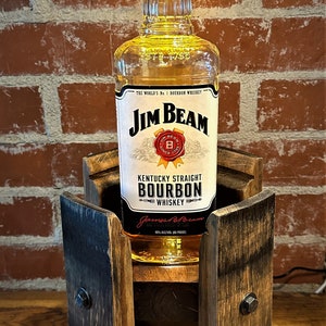Lighted Whiskey Barrel Bottle Display, Lighted Bottle Rack,  Christmas, Rustic, Unique Gift, Bar lighting,  Bar Décor, Accent Light, Display