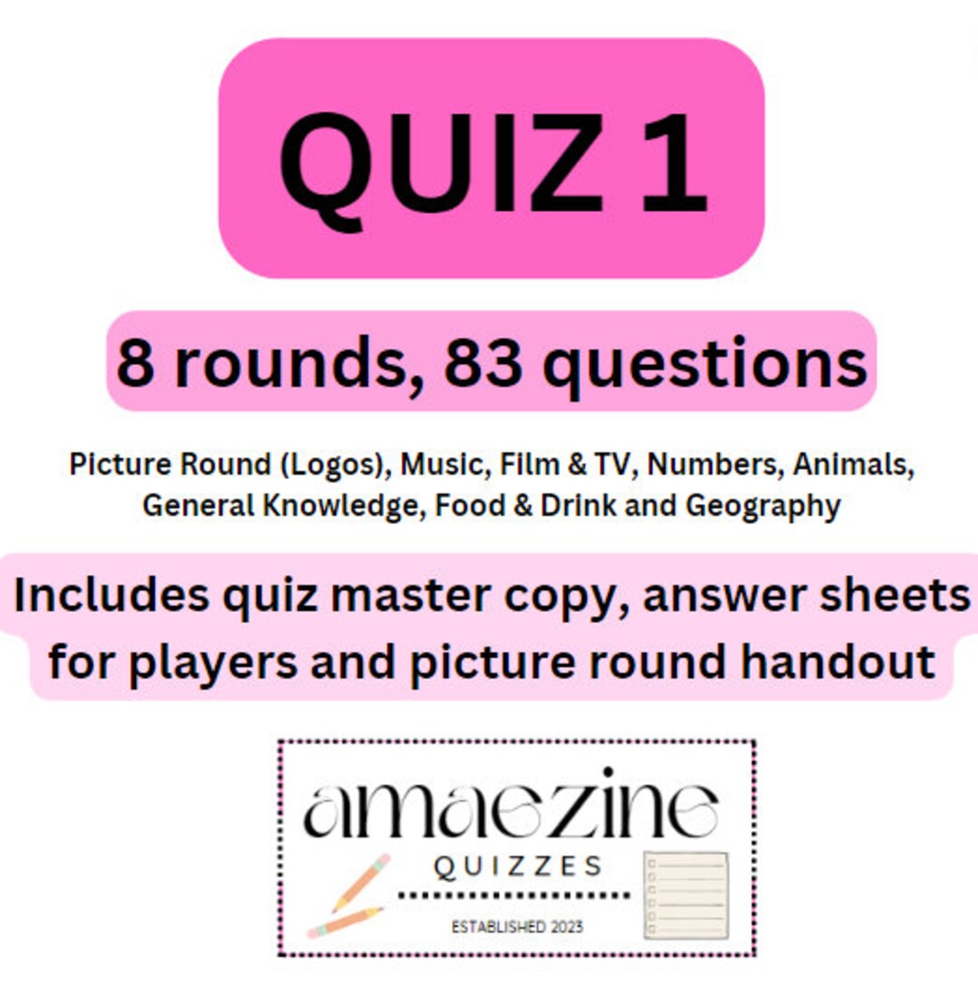83 Pub Quiz Questions and Answers Immediate Digital Download/printable