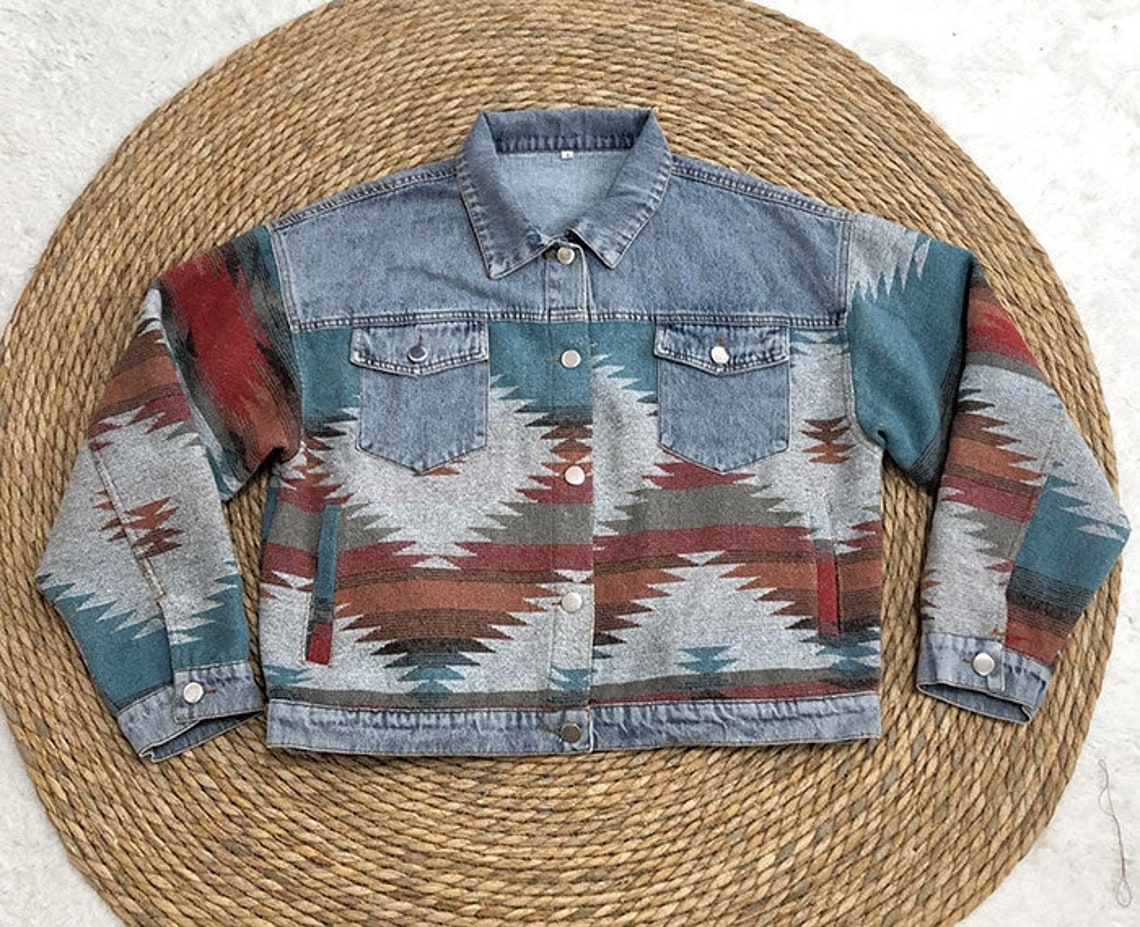 Aztec Tribal Native Print Western Summer Jean Shirt Hippies - Etsy