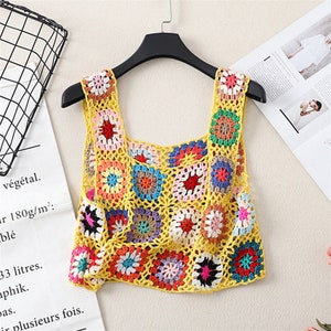 Hand Made Granny Square Crochet Knitted Vest Tank Top Hippie - Etsy