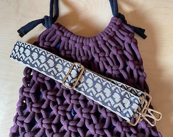 Handmade recycled cotton macrame bag with detachable crossbody strap, Boho eco bag, Made In UK, String Bag