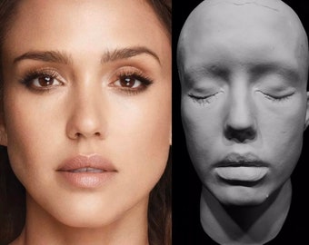 Jessica Alba Life Face Cast Life Mask in white Hydrocal plaster reinforced with fiber. Sin City, Honey, Into the Blue. Amazing skin detail.