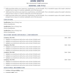 One Page Resume, Professional Resume Template, CV template, Executive Resume, ATS Friendly, Finance Resume