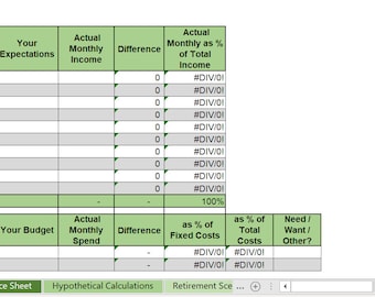 Personal finance tracker, Excel budget worksheet, retirement planner, financial planner, expense tracker, multi-currency