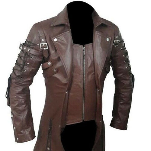 Brown Steampunk Leather Coat for Men Goth Matrix Leather - Etsy