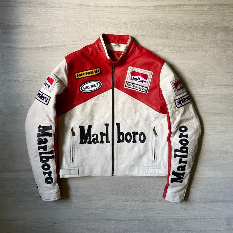 The Formula Man F1 Raceway Racing White Leather Jacket - Handmad