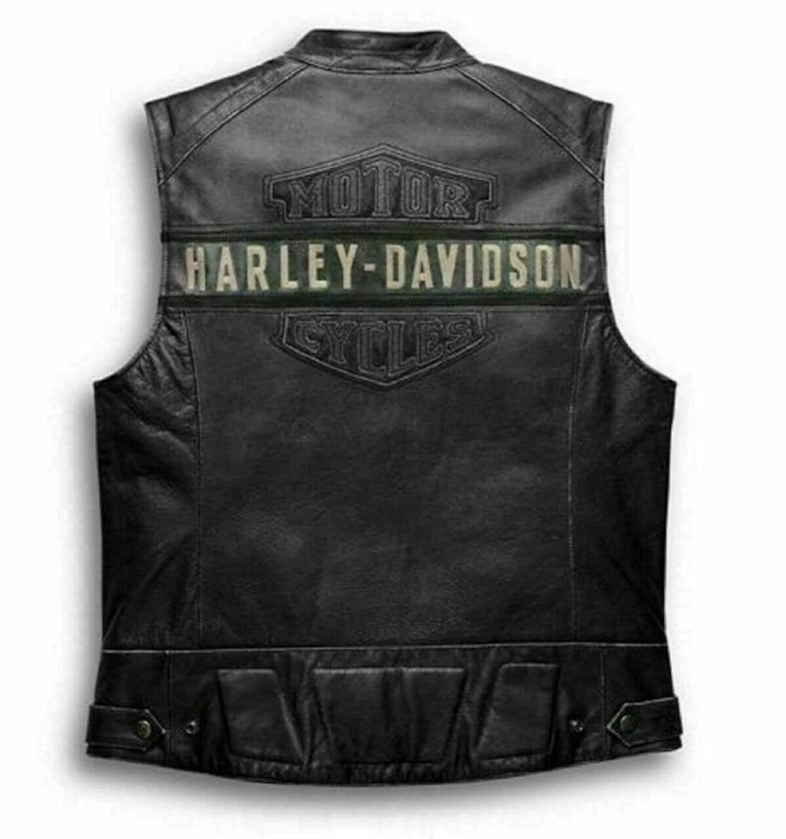 Harley Davidson Zwart Lederen Vest voor Heren Vintage Etsy