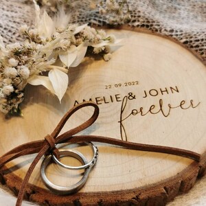 Ring cushion, wooden disc forever II, vintage Ruscus, wedding rings, ring board, branch disc, personalization, laser engraving, approx. 13-14 cm image 4