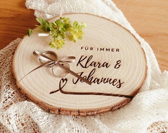 Ring cushion, wooden disc "Forever", wedding rings, ring board, branch disc, ring holder, personalization, laser engraving, approx. 13-14 cm