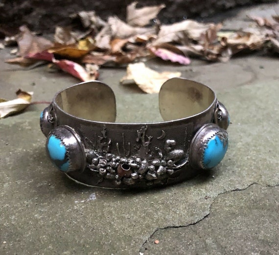 INCREDIBLE Vintage Navajo Turquoise Sterling Silv… - image 1