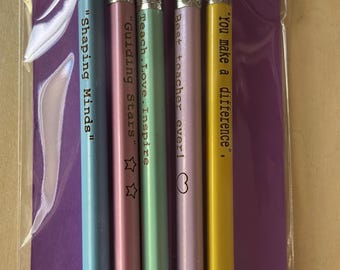 Pencils with Teacher Quotes, Engraved Positive Phrases that inspire