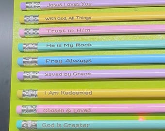 Pencils with Christian Quotes, laser engraved