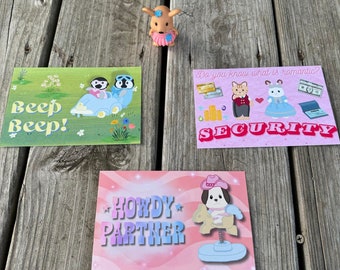 Cute Critters Family Inspired Illustrated Postcards - 3 Different Designs